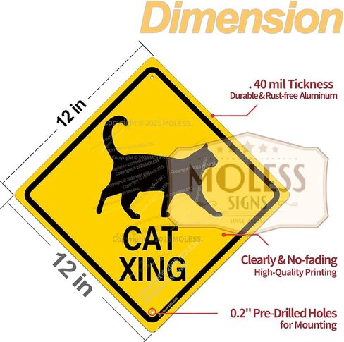 Cat Crossing Signs - 12 × 12″ Street Sign with "CAT XING" for Road Sign Room Decor, Indoor/Outdoor Use in Kuwait