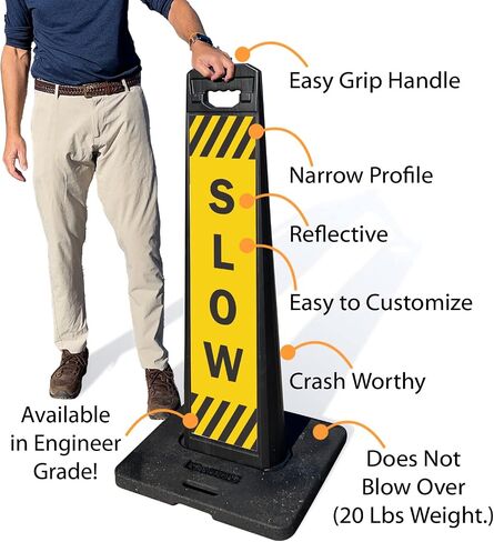 مجموعة لافتات لوحة عمودية SmartSign SLOW LotBoss مع قاعدة مطاطية، مزدوجة الجوانب، 7.875 بوصة × 35.5 بوصة 3M، لافتة موقف سيارات عاكسة للضوء بدرجة مهندس، إطار بلاستيكي، صناعة أمريكية in Kuwait