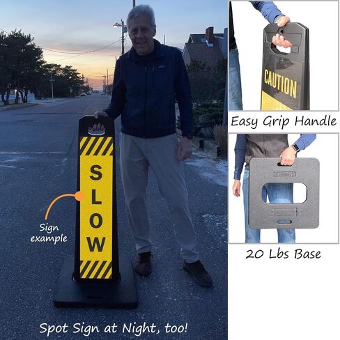 مجموعة لافتات لوحة عمودية SmartSign SLOW LotBoss مع قاعدة مطاطية، مزدوجة الجوانب، 7.875 بوصة × 35.5 بوصة 3M، لافتة موقف سيارات عاكسة للضوء بدرجة مهندس، إطار بلاستيكي، صناعة أمريكية in Kuwait