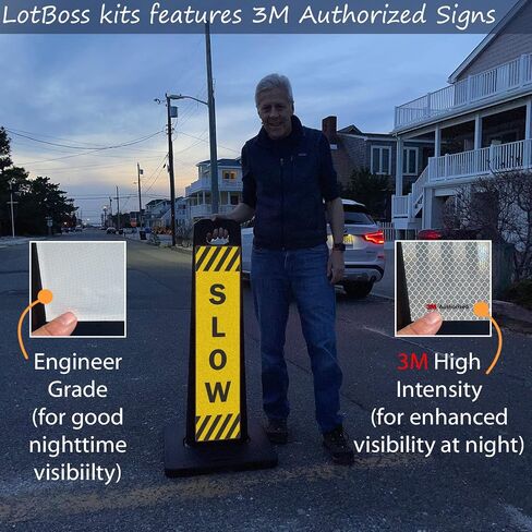 مجموعة لافتات لوحة عمودية SmartSign SLOW LotBoss مع قاعدة مطاطية، مزدوجة الجوانب، 7.875 بوصة × 35.5 بوصة 3M، لافتة موقف سيارات عاكسة للضوء بدرجة مهندس، إطار بلاستيكي، صناعة أمريكية in Kuwait