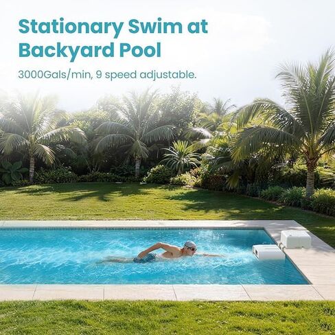 آلة تيار السباحة ECOPOOLTECH 3000 GPM لحمامات السباحة الموجودة في الأرض | مدرب تيار 30 فولت قابل للتعديل بـ 9 سرعات للياقة البدنية للبالغين، والمقاومة، والقدرة على التحمل، وتدريبات حمام السباحة منخفضة التأثير على الأرض in Kuwait