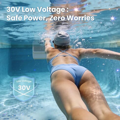آلة تيار السباحة ECOPOOLTECH 3000 GPM لحمامات السباحة الموجودة في الأرض | مدرب تيار 30 فولت قابل للتعديل بـ 9 سرعات للياقة البدنية للبالغين، والمقاومة، والقدرة على التحمل، وتدريبات حمام السباحة منخفضة التأثير على الأرض in Kuwait