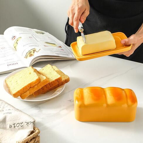 Ceramic Breard Butter Dish with Lid, Porcelain Large Butter Dish Butter Box Keeper for Countertop Kitchen Decor in Kuwait