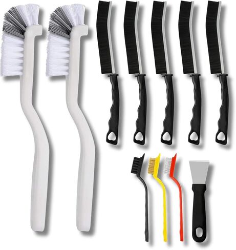 Crevice Cleaning Brush Set 11-Piece Multi-Purpose Hard & Soft Bristle Brushes for Kitchen, Bathroom Tile Grout Sink Bottles & Crevices Deep Cleaning Tools for Home Car & Appliances Black & White in Kuwait