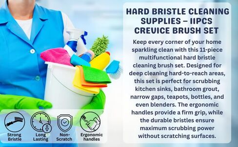 Crevice Cleaning Brush Set 11-Piece Multi-Purpose Hard & Soft Bristle Brushes for Kitchen, Bathroom Tile Grout Sink Bottles & Crevices Deep Cleaning Tools for Home Car & Appliances Black & White in Kuwait