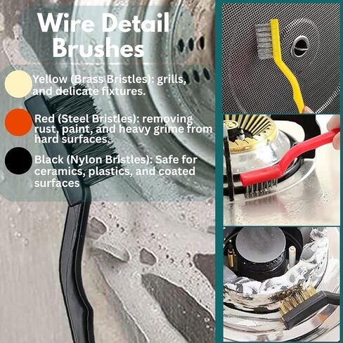 Crevice Cleaning Brush Set 11-Piece Multi-Purpose Hard & Soft Bristle Brushes for Kitchen, Bathroom Tile Grout Sink Bottles & Crevices Deep Cleaning Tools for Home Car & Appliances Black & White in Kuwait