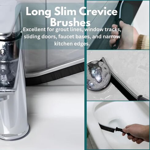 Crevice Cleaning Brush Set 11-Piece Multi-Purpose Hard & Soft Bristle Brushes for Kitchen, Bathroom Tile Grout Sink Bottles & Crevices Deep Cleaning Tools for Home Car & Appliances Black & White in Kuwait