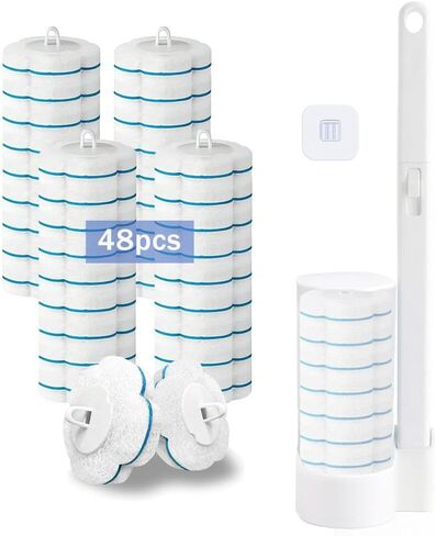 48 Count Refill Heads Disposable Toilet Brush Kit with Holder,Deep Cleaning Wand for Rim,Corner & Pipe,Wall Mount Storage Caddy,Limescale & Rust Remover in Kuwait
