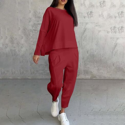 المرأة 2 قطعة صالة ملابس طويلة الأكمام Crewneck القمم عالية الخصر عداء ببطء سراويلي حريمي مجموعة السفر عطلة رياضية in Kuwait