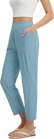 HGps8w Crop Sweatpants for Women Casual Elastic Waist Loose Versatile Solid Running Yoga Pants with Pockets in Kuwait