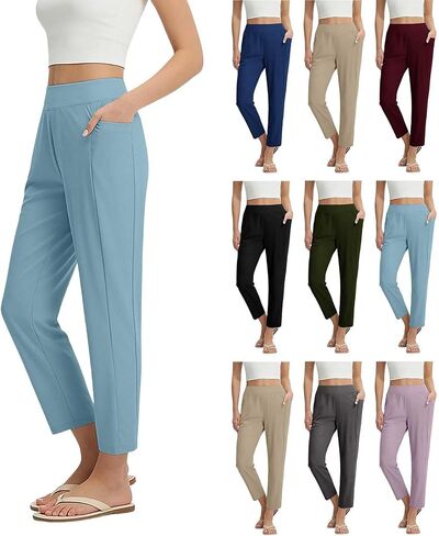 HGps8w Crop Sweatpants for Women Casual Elastic Waist Loose Versatile Solid Running Yoga Pants with Pockets in Kuwait