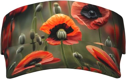 Poppy Flowers Print Foldable Sun Visor Hat Lightweight Adjustable Sun Visor Hat Outdoor Sports Cap for Adults Black in Kuwait
