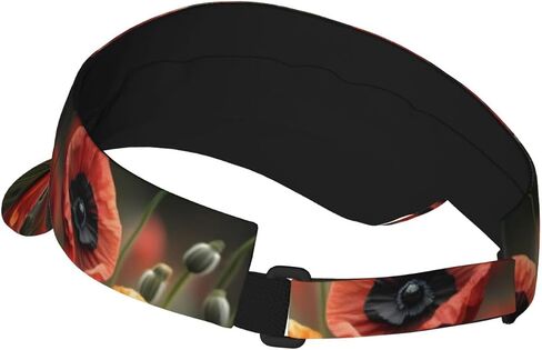 Poppy Flowers Print Foldable Sun Visor Hat Lightweight Adjustable Sun Visor Hat Outdoor Sports Cap for Adults Black in Kuwait