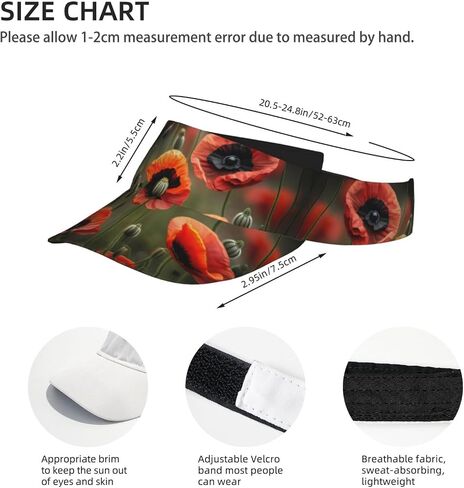 Poppy Flowers Print Foldable Sun Visor Hat Lightweight Adjustable Sun Visor Hat Outdoor Sports Cap for Adults Black in Kuwait