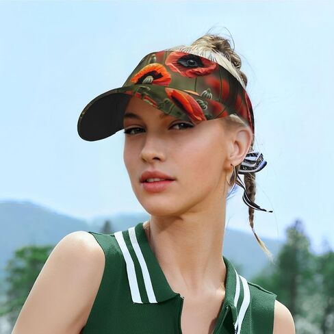 Poppy Flowers Print Foldable Sun Visor Hat Lightweight Adjustable Sun Visor Hat Outdoor Sports Cap for Adults Black in Kuwait
