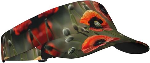 Poppy Flowers Print Foldable Sun Visor Hat Lightweight Adjustable Sun Visor Hat Outdoor Sports Cap for Adults Black in Kuwait