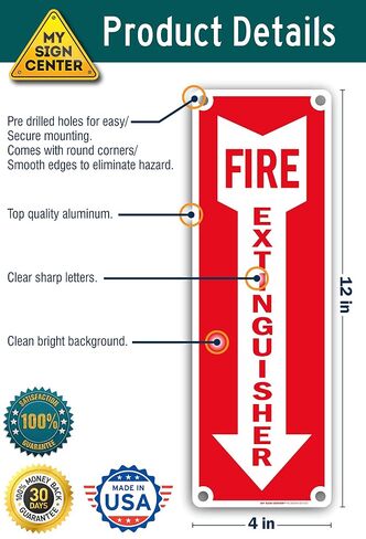 Fire Extinguisher with Arrow Down Sign, With Down Arrow, 4" x 12" 0.40 Aluminum, Fade Resistance, Indoor/Outdoor Use, USA MADE By My Sign Center in Kuwait