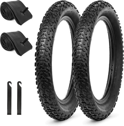 CalPalmy 2-Pack 20x4.0 Ebike Tire Replacement Kit, 20 Inch Fat Bike Tire with Inner Tubes & Tire Levers, Knobby Tread Folding Tire for Trail, Gravel & Mixed Terrain Riding in Kuwait