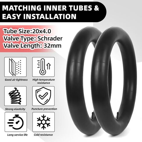 CalPalmy 2-Pack 20x4.0 Ebike Tire Replacement Kit, 20 Inch Fat Bike Tire with Inner Tubes & Tire Levers, Knobby Tread Folding Tire for Trail, Gravel & Mixed Terrain Riding in Kuwait