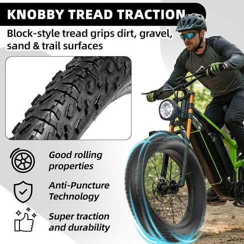 CalPalmy 2-Pack 20x4.0 Ebike Tire Replacement Kit, 20 Inch Fat Bike Tire with Inner Tubes & Tire Levers, Knobby Tread Folding Tire for Trail, Gravel & Mixed Terrain Riding in Kuwait