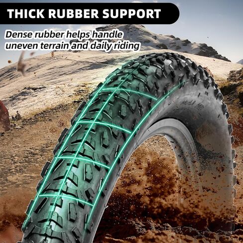 CalPalmy 2-Pack 20x4.0 Ebike Tire Replacement Kit, 20 Inch Fat Bike Tire with Inner Tubes & Tire Levers, Knobby Tread Folding Tire for Trail, Gravel & Mixed Terrain Riding in Kuwait