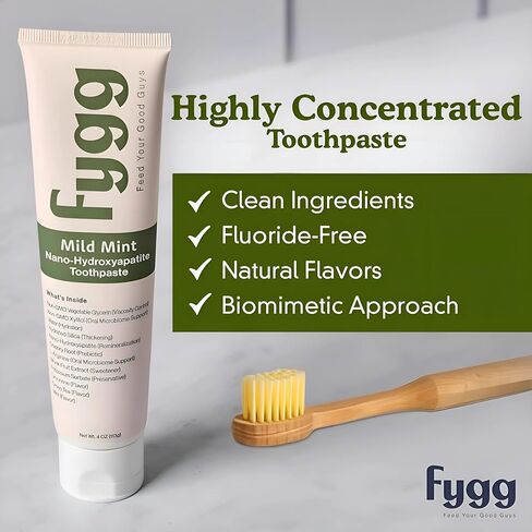 Fygg Fluoride-Free Toothpaste (4 oz) with Travel-Size (0.7 oz) – Mild Mint | Nano-Hydroxyapatite Formula for Sensitive Teeth, Whitening & Enamel Repair in Kuwait