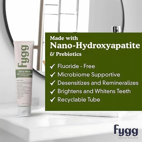 Fygg Fluoride-Free Toothpaste (4 oz) with Travel-Size (0.7 oz) – Mild Mint | Nano-Hydroxyapatite Formula for Sensitive Teeth, Whitening & Enamel Repair in Kuwait