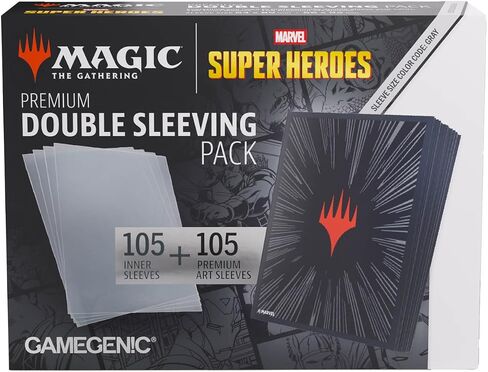 Gamegenic Magic: The Gathering Marvel Super Heroes Premium Double Sleeveing ​​Pack 100 - مجموعة واقيات سطح السفينة السوداء المصورة مع أكمام فنية وأكمام داخلية لبطاقات قائد MTG in Kuwait