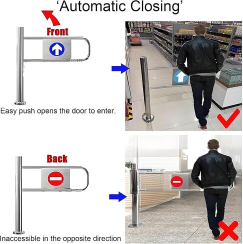Automatic Swing Gate Metal Barrier Door, 90° Opening, Stainless Steel Auto-Closing Security Gate for Supermarkets, Stores, Libraries in Kuwait
