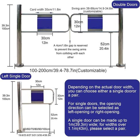 Automatic Swing Gate Metal Barrier Door, 90° Opening, Stainless Steel Auto-Closing Security Gate for Supermarkets, Stores, Libraries in Kuwait