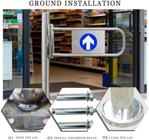 Automatic Swing Safety Gate, Stainless Steel Two-Way Gate for Warehouses and Markets, 180° Manual Open, Entrance Door for Secure Access in Kuwait