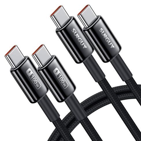 SUNGUY 100W USB C to USB C Cable [2-Pack 3.3FT] Zinc Alloy 5A Fast Charging USBC to USBC Cable, Nylon Braided USB Type C Charger Cord for iPhone 17/16/15, MacBook, iPad Pro, Samsung S26/S25/S24/S23 in Kuwait