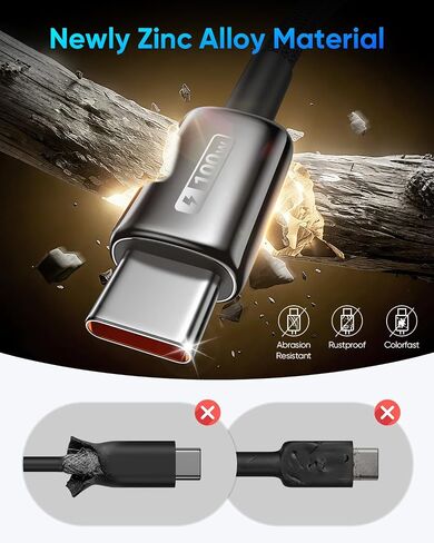 SUNGUY 100W USB C to USB C Cable [2-Pack 3.3FT] Zinc Alloy 5A Fast Charging USBC to USBC Cable, Nylon Braided USB Type C Charger Cord for iPhone 17/16/15, MacBook, iPad Pro, Samsung S26/S25/S24/S23 in Kuwait
