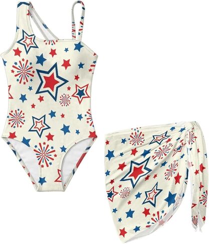 ملابس السباحة Jeiento Summer Hawaiian مع Beach Sarong للفتيات، بدلة سباحة رياضية للمراهقين من قطعة واحدة للحماية من الشمس in Kuwait