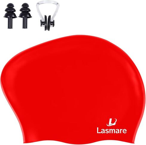 Silicone Swim Cap for Kids with Long Hair, 3 Sizes for Toddlers, Children & Teens Age 1–15, Waterproof Swimming Hat for Girls & Boys,Secure Fit & Hair Protection-Light Red in Kuwait