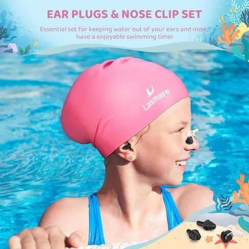 Silicone Swim Cap for Kids with Long Hair, 3 Sizes for Toddlers, Children & Teens Age 1–15, Waterproof Swimming Hat for Girls & Boys,Secure Fit & Hair Protection-Light Red in Kuwait