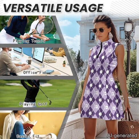 INSTANTARTS ملابس زوجين متطابقة قمصان جولف للرجال 1/4 بسحاب علوي للتمرين وفستان جولف للسيدات مع شورت فستان تنس in Kuwait