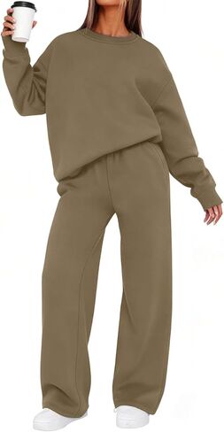 Sweatsuits النساء 2 قطعة الزي المسار الدعاوى بلون البلوز هوديي مباراة Sweatpants واسعة الساق ملابس الخريف الشتاء in Kuwait