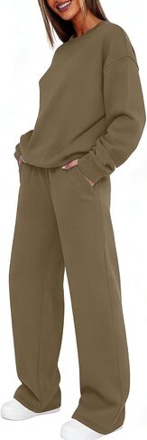 Sweatsuits النساء 2 قطعة الزي المسار الدعاوى بلون البلوز هوديي مباراة Sweatpants واسعة الساق ملابس الخريف الشتاء in Kuwait