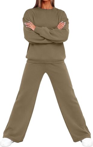 Sweatsuits النساء 2 قطعة الزي المسار الدعاوى بلون البلوز هوديي مباراة Sweatpants واسعة الساق ملابس الخريف الشتاء in Kuwait