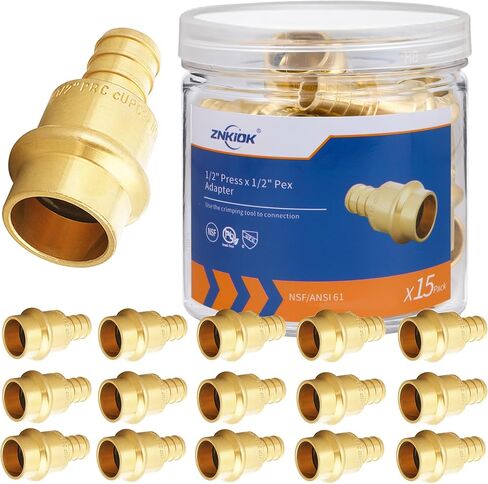 (Znkiok® 15Pack) 1/2" Press x 1/2" Pex Adapter Crimp Fittings,Copper Press To Pex Adapter,Lead-Free Brass,NSF/ANSI 61,UPC. in Kuwait