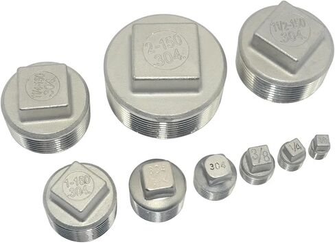 304 الفولاذ المقاوم للصدأ غطاء رأس مربع 1/8 "1/4" 3/8 "1/2" 3/4 "1" 1-1/4 "1-1/2" 2 "غطاء ذكر أنبوب تجهيزات أنابيب 1 قطعة (1/8") تركيبات سباكة in Kuwait