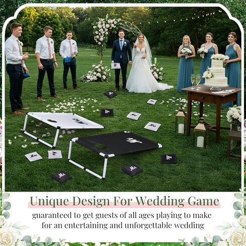 Lunmon Wedding Portable Cornhole Games Set, PVC Framed Corn Holes Kit-2 Cornhole Boards, 8 Corn Hole Bean Bags and Carrying Case for Wedding Game Beach Yard Toss Indoor Outdoor Camping Party (3x2ft) in Kuwait