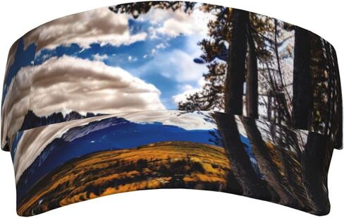 Rocky Mountain Range Print Foldable Sun Visor Hat Lightweight Adjustable Sun Visor Hat Outdoor Sports Cap for Adults Black in Kuwait