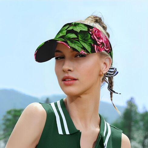 Floral Rose Ivy with Leaves Spring Print Foldable Sun Visor Hat Lightweight Adjustable Sun Visor Hat Outdoor Sports Cap for Adults in Kuwait