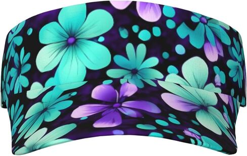 Purple and Teal Flowers Print Foldable Sun Visor Hat Lightweight Adjustable Sun Visor Hat Outdoor Sports Cap for Adults in Saudi Arabia