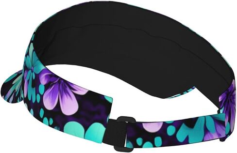 Purple and Teal Flowers Print Foldable Sun Visor Hat Lightweight Adjustable Sun Visor Hat Outdoor Sports Cap for Adults in Saudi Arabia