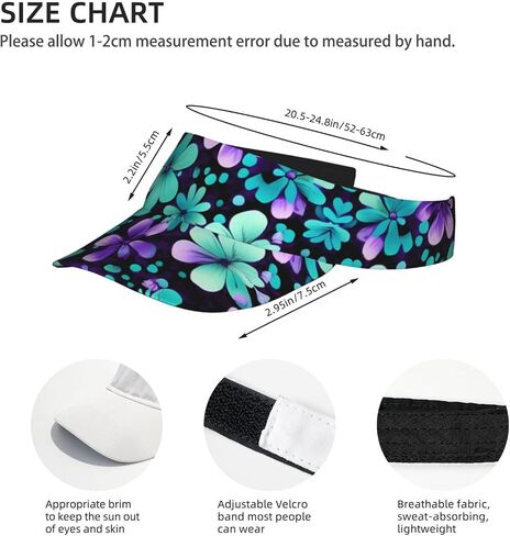 Purple and Teal Flowers Print Foldable Sun Visor Hat Lightweight Adjustable Sun Visor Hat Outdoor Sports Cap for Adults in Saudi Arabia