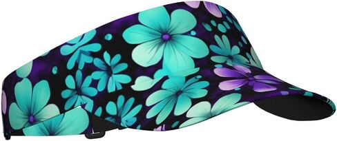 Purple and Teal Flowers Print Foldable Sun Visor Hat Lightweight Adjustable Sun Visor Hat Outdoor Sports Cap for Adults in Saudi Arabia