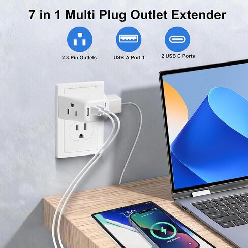 سفينة سياحية متعددة المكونات منفذ موسع الجدار منفذ الخائن مع 2USB C 1 USB A، موسع المكونات الصغيرة المتعددة، أساسيات الرحلات البحرية، محول منفذ لا حامي عرام للمنزل مكتب غرفة النوم in Kuwait